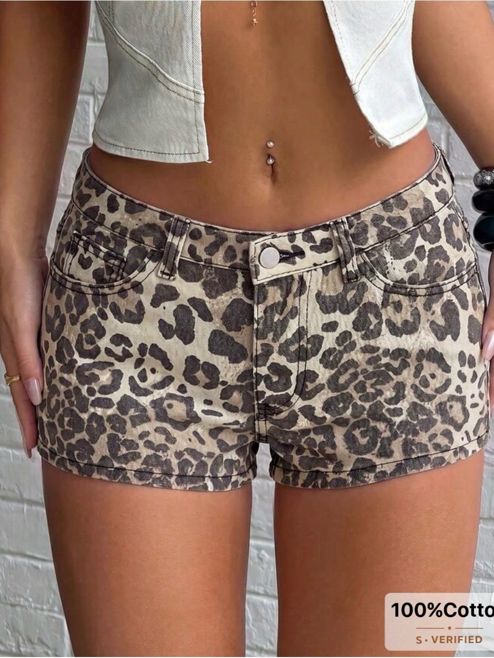 SHEIN Leopard Print Denim Jean Shorts - Brown